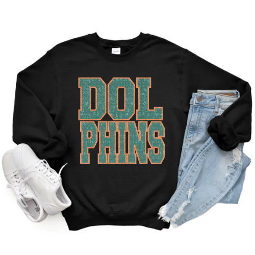 DOLPHINS VARSITY CREWNECK (Glitter Design)